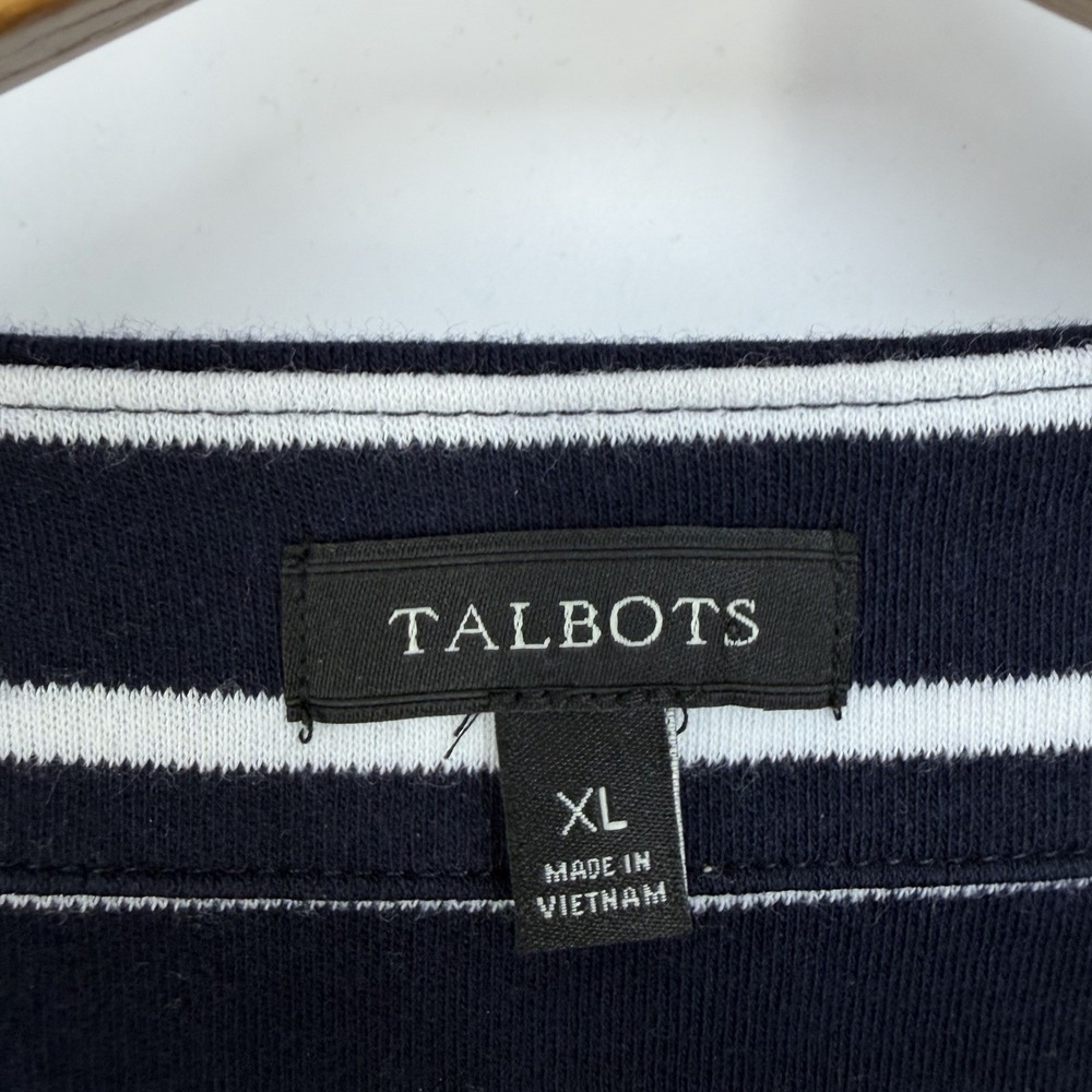 Talbots Striped Bell Sleeve Shift Dress XL Cotton Navy White Nautical Summer - Picture 4 of 10